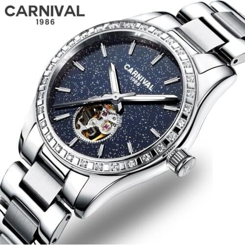 Luxury Automatic mechanical Women Watches Fashion Diamond Ladies Starry Sky Watch Waterproof Female Clock For Gift 2021