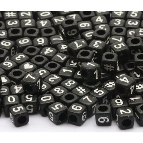 Black Square Arabic Numerals Acrylic Beads 6x6mm Loose Spacer Beads For Jewelry Making Diy Necklace Bracelet Accessories