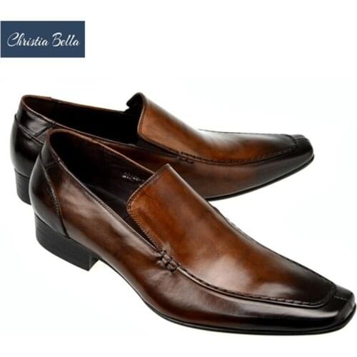 Christia Bella New Fashion Brown Genuine Leather Men Shoes Plus Size Business Office Leather Shoes Slip on Male Party Dress Shoe