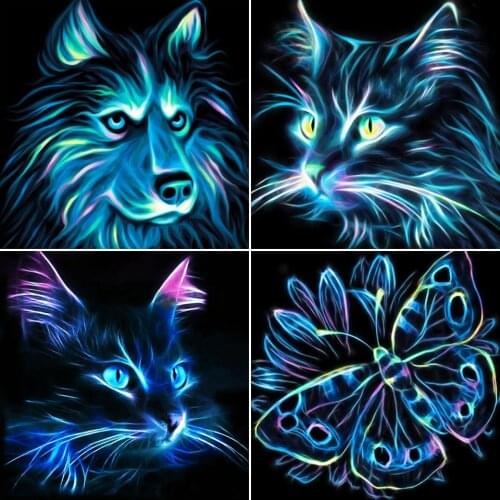 DIY 5D Diamond Painting Animal Wolf Cat Face Cross Stitch Kit Full Drill Embroidery Mosaic Art Picture of Rhinestones Handmade