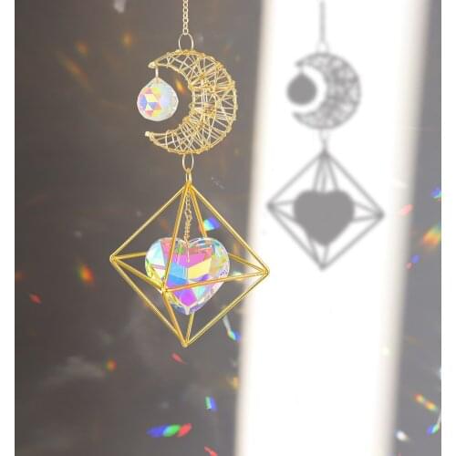 Crystal Sun Catching Wind Chimes Jewelry Handmade Hanging Love Heart Longan Double-pointed Diamond Pendants Outdoor Garden Decor