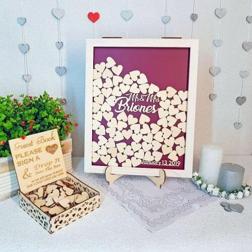 Personalized wood Wedding Alternative Guest Book ,Personalized Drop Top box Heart mr&mrs name wedding guestbook Memory Box