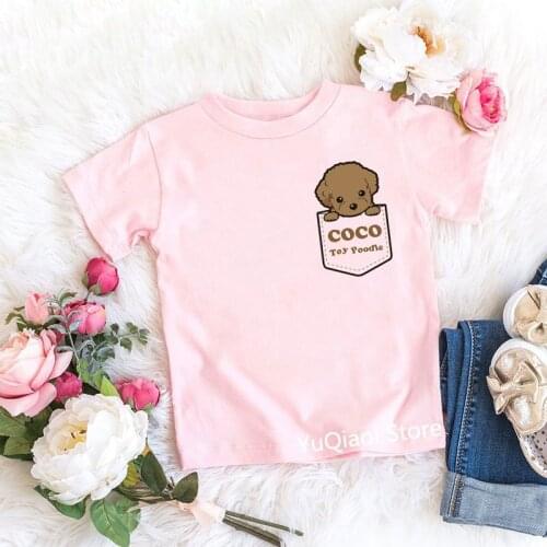 Pocket Poodle/Pug/Corgi/Avocado/Horse/Sunflowers/Sloth Animal Print Girls Pink T-Shirts Summer Childrens Clothes 3 To 13 Years