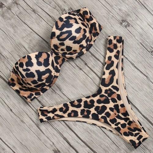 Leopard Bikini Low Waist Bikini 2020 Tie Dye Bikini Women Bandeau Push Up Printed Bikini Off Shoulder Sling Beachwear Swimsuit