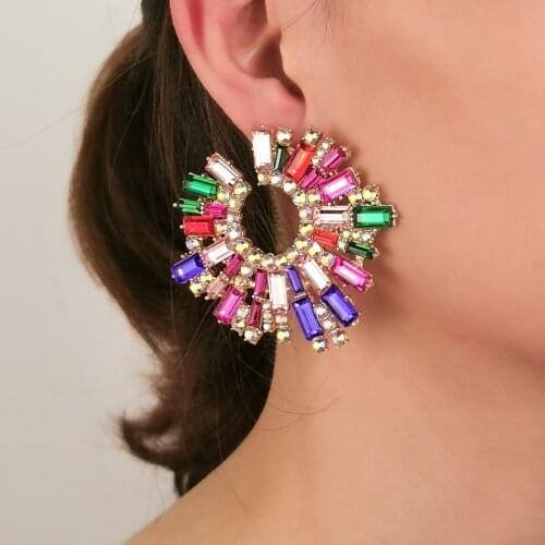 MANILAI Statement Crystal Earrings Colorful Rhinestones Party Jewelry Big Fashion Women Accessories Gold Color Alloy Tone