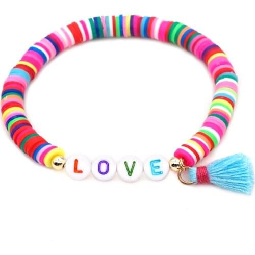 New Polymer Clay love word tassel bracelet Soft Pottery Colorful Surfer beach Beads Collar Handmade Femme Jewelry Gifts bracelet