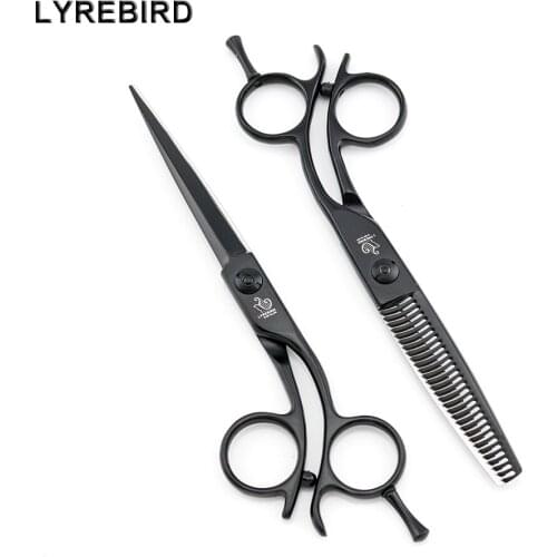 Hair scissors 6 INCH Black hair shears Z teeth Razor Edge blade Bend handle FT1 Lyrebird HIGH CLASS NEW