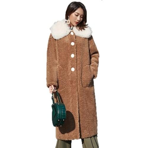 Autumn Coat Winter Women Clothes Korean Real Fur Coat 100% Wool Jacket Vintage Sheep Shearling Fur Suede Lining Tops ZT1060