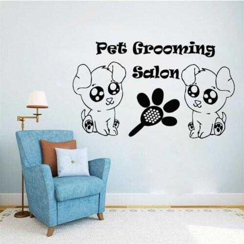 Pet Grooming Salon Dog Comb Leg Wall Sticker Beauty Animal Pet Salon Wall Decoration Poster Mural Fashion Ornament Decor LY1312