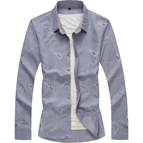 Casual Geometric Pattern Shirts Mens Clothing Autumn New Plus Size 5Xl 6Xl 7Xl Mens Long-Sleeved Shirt Social