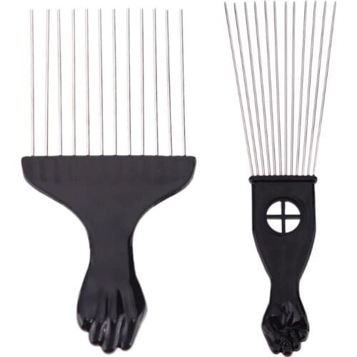 1PC Professional Salon Use Black Metal African American Pick Comb Hair Combs Afro Hair Comb For Hairdressing Styling Tool