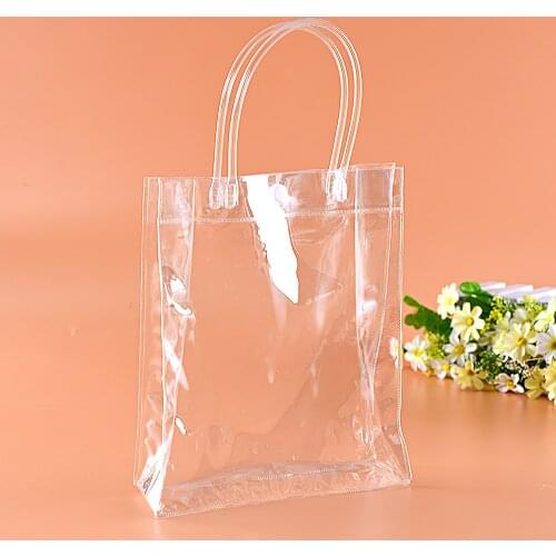 1pc Transparent PVC Storage Bag Portable Durable Reused Gift Storage Bag With Snap Button Handbag For Shopping Storing Makeups