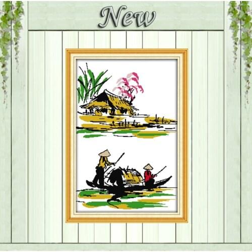 Vietnam Folk custom Fisherman home decor paintings counted print on canvas DMC 11CT Cross Stitch Needlework Sets Embroidery kits