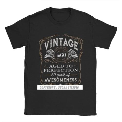 Vintage Mens O Neck Tops T Shirt 60th Birthday Limited 1960 Edition Mens Tshirts Funny Crewneck Father T-Shirt Big Size
