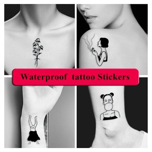 1Set Waterproof Temporary Tattoo Women Kiss Gun Sex Stickers Black Fake Tattoo Tatuajes Temporales Sexy