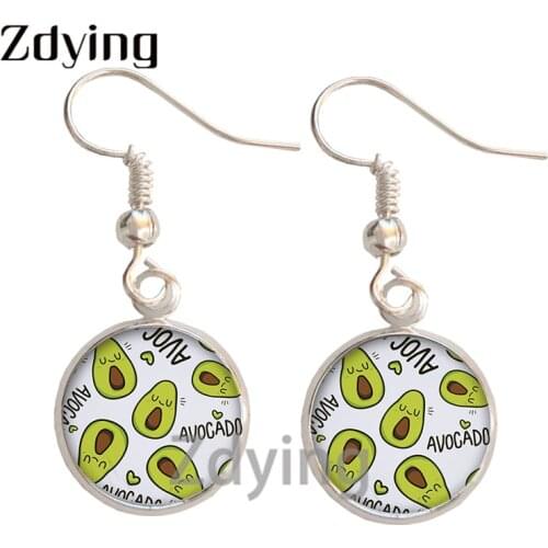 Zdying New Fruit Avocado Dangle Earrings Glass Photo Cabochon Charm Antique Bronze/Silver-Plated Drop Earrings Jewelry FR064