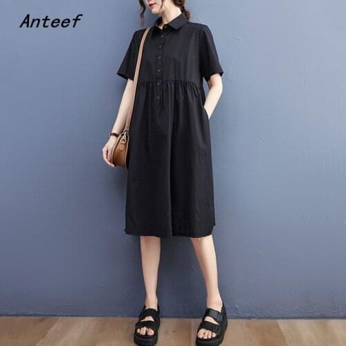 Short sleeve cotton vintage dresses for women casual loose woman summer shirt dress elegant clothes 2021