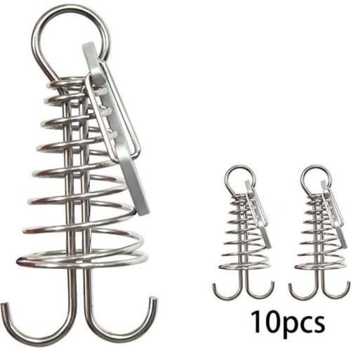 10pcs Windproof Outdoor Awning Tent Fixed Hook Buckle Plank Floor Spring Nails Fixed Hook Buckle Camping Accessories