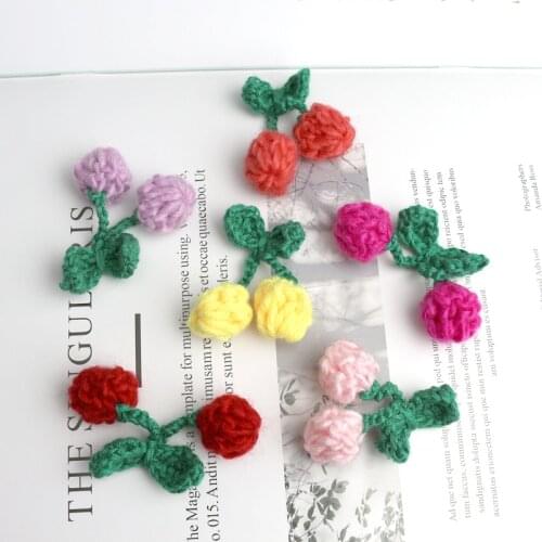3Pcs Hand Knitting Woolen Yarn Cherry Ornaments DIY Craft Supplies Kids Hair Pin Accessories Hat Shoes Clothing Decor Materials