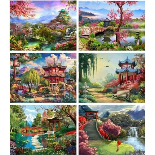5D Diamond Painting Full Round Ancient House Mosaic Cross Stitch Diamond Embroidery Landscape Picture Of Rhinestones Wall Art