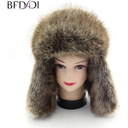 BFDADI 2020 Winter Faux Fur Hats Casual Men Windproof Warm Bomber Hats Motorcycle Flight Ear Protection Artificial Cap