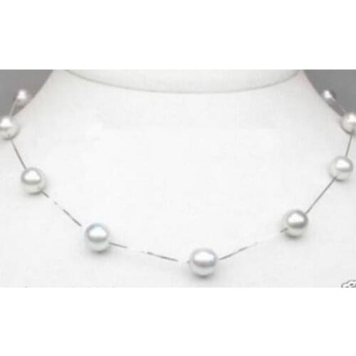 Noble jewelry HUGE 18inch PERFECT ROUND 9-10MM Freshwater WHITE PEARL NECKLACE