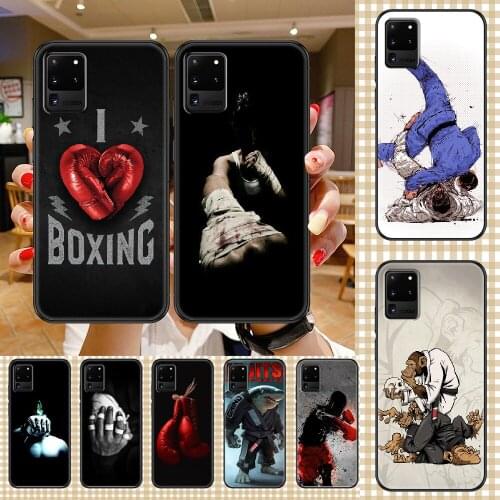 Martial Arts MMA Boxing Gloves Phone case For Samsung Galaxy Note 4 8 9 10 20 S8 S9 S10 S10E S20 Plus UITRA Ultra black silicone