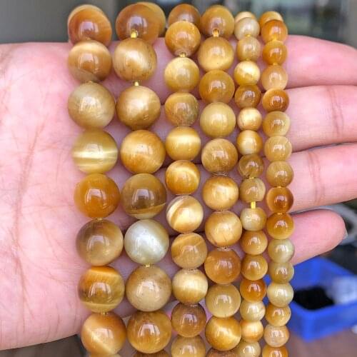 A++Natural Stone Beads Yellow Tiger Eye Round Loose Beads For Jewelry Making 15inch Pick Size 6.8.10.12mm -F00126