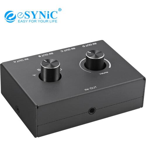 ESYNiC 4x1/1x4 3.5mm Stereo Audio Switcher Splitter 4 Port 3.5mm Audio Switch Splitter Switcher For Passive Speaker Headphone