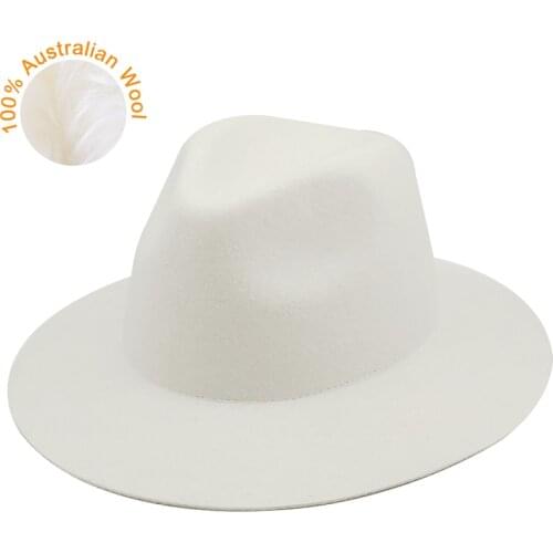 White Fedora Hat for Women Men 100% Australian Wool Felt Wide Brim Hat Vintage Jazz Fedora Hat Couple Cap Winter chapeau femme
