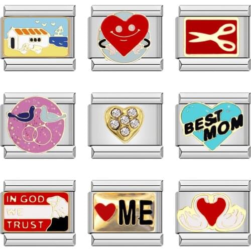 Hapiship New Original Daisy MOM Heart Love Birds Italian Links Charm Fit 9mm Stainless Steel Bracelet Jewelry DIY Making DJ059