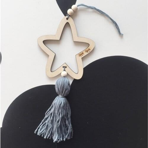 INS Star Wood Beads Nordic Style Wood Crafts Tassel Wall Hanging Ornaments Kid Bedroom Home Nursery Decor Baby Shower Decoration