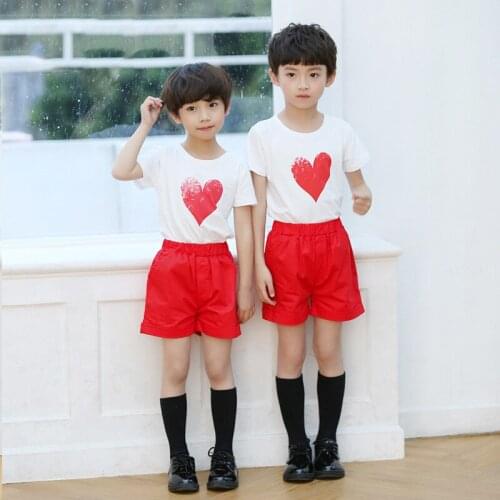 Children Primary School Uniforms Clothing Set Summer Cotton Short-sleeved T-shirts Pants Outfits Boys Girls Kindergarten Clothes