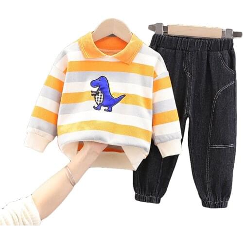 Baby Clothing Sets Infant Long Sleeve Stripe Pullover +Pants 2Pcs Toddler Dinosaur Print Clothes Suit Newborn Boys Girls Outfits