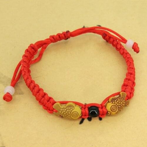 1Pc Hot Feng Shui Red String Lucky Wooden Twin Fish Charm Bracelet Red Thread For Good Luck Wealth Handmade Jewelry