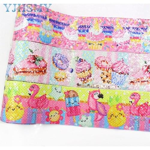 I-19504-1171,3"2YPrinting Sequin Shiny Glitter Cartoon Snacks Ribbon DIY Hairbows Accessories Wedding Party Decoration