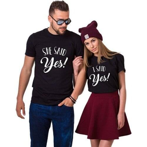 Summer Lovers Clothes Letters print SHE SAID YES/I SAID YES Couples Matching Casual vacation T Shirt Women Men Valentines shirt