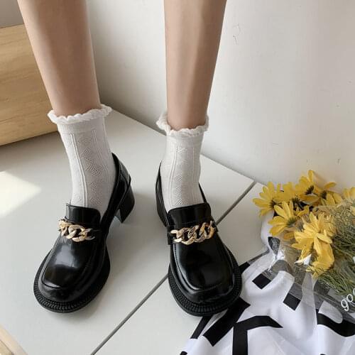 Apanzu New Women Loafers College style Leather Platform Shoes Casual Metal Chain Shoes Ladies Fashion All-match Mary Jane Shoes