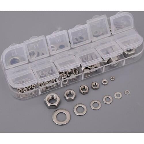 [137-PCS]M2-M8 Flat Washer and Hex Nuts Assortment Flat Gasket Hex Nuts Kit Made of Durable Hardened 304 Stainless Steel