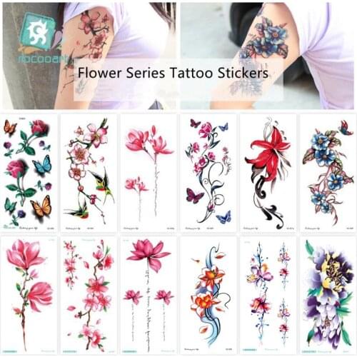 Natural Butterfly Rose Flower Design Arm Water Transfer Waterproof Temporary Tattoo Sticker For Women Men Body Art Fake Tattoos
