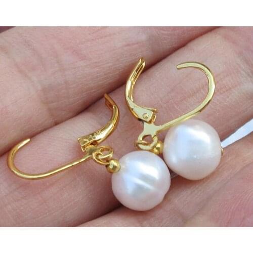 CHARMING NATURAL 11-10mm AAA GOLDEN SOUTH SEA PEARL DANGLE EARRING 14k/20 GOLD