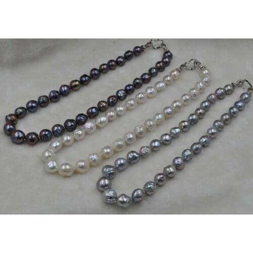 20" Length 11-14mm Baroque Kasumi white gray black pearl necklace free shipping
