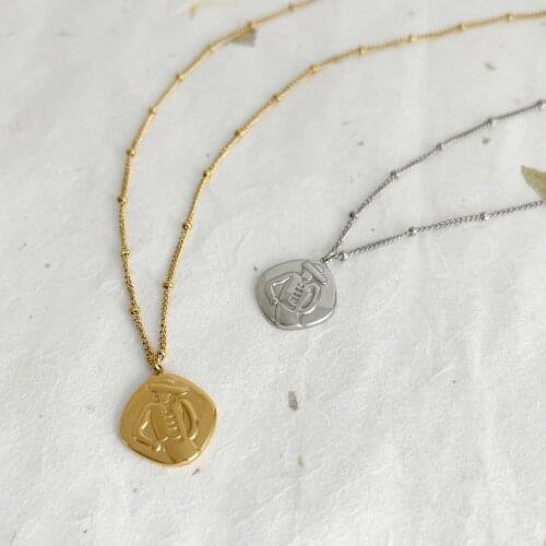 Monlansher Stainless Steel Gold Silver Color Medallion Pendant Necklace For Women Link Chain Portrait Square Coin Necklaces