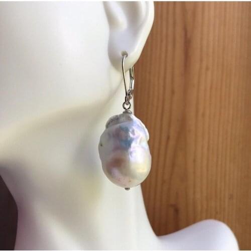 Baroque Pearl Earrings,large Fireball Pearl Earrings,S925 Level Back Earrings