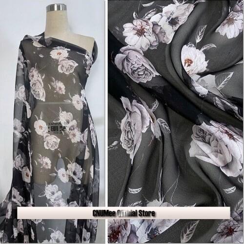 CNUM SG018 Silk Georgette/ White Rose / Fabric / Width 1.48yd Thickness 8momme /Sold by Meter