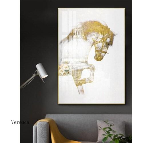 Nordic Modern Home Decoration Golden Horse Posters and Prints Animal Canvas Painting Wall Art Picture Room Porch Decorative