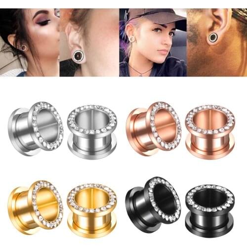 1pc 316L Stainless Steel Ear Plugs and Tunnels CZ Zircon Ear Piercings Earlets Screwed Earring Expander Ear Gauges Body Jewelry