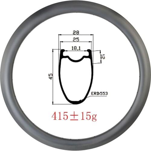 Ultralight 415g 700c 45x25mm clincher tubeless road disc carbon rim UD 3K 12k matte glossy 18H 20H 24H 28H 32H gravel road wheel