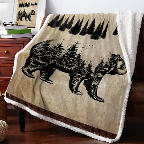 Vintage Bear Pine Blanket for Beds Sofa Fleece Throw Blanket Winter Bedclothes Bedspread Cashmere Blanket