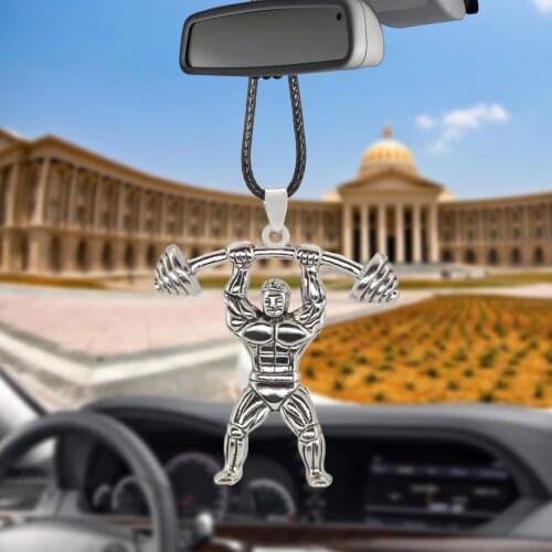 High Quality Rearview Mirror Car Pendant Mens barbell Decoration Hanging Charm Ornaments Automobiles Interior Cars Accessories